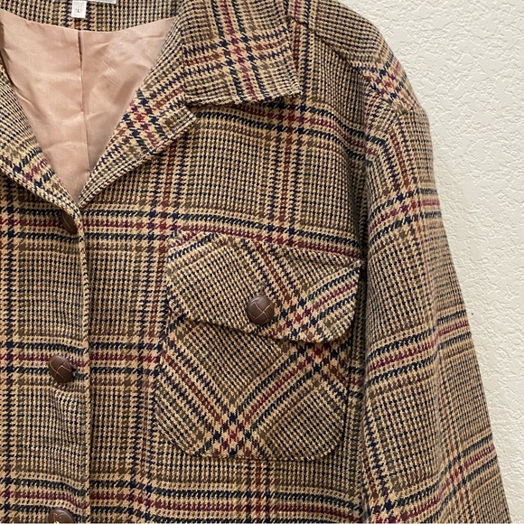 Vintage For Pete’s Sake Brown/Tan Houndstooth Oversized Blazer Jacket Size L - Picture 9 of 14